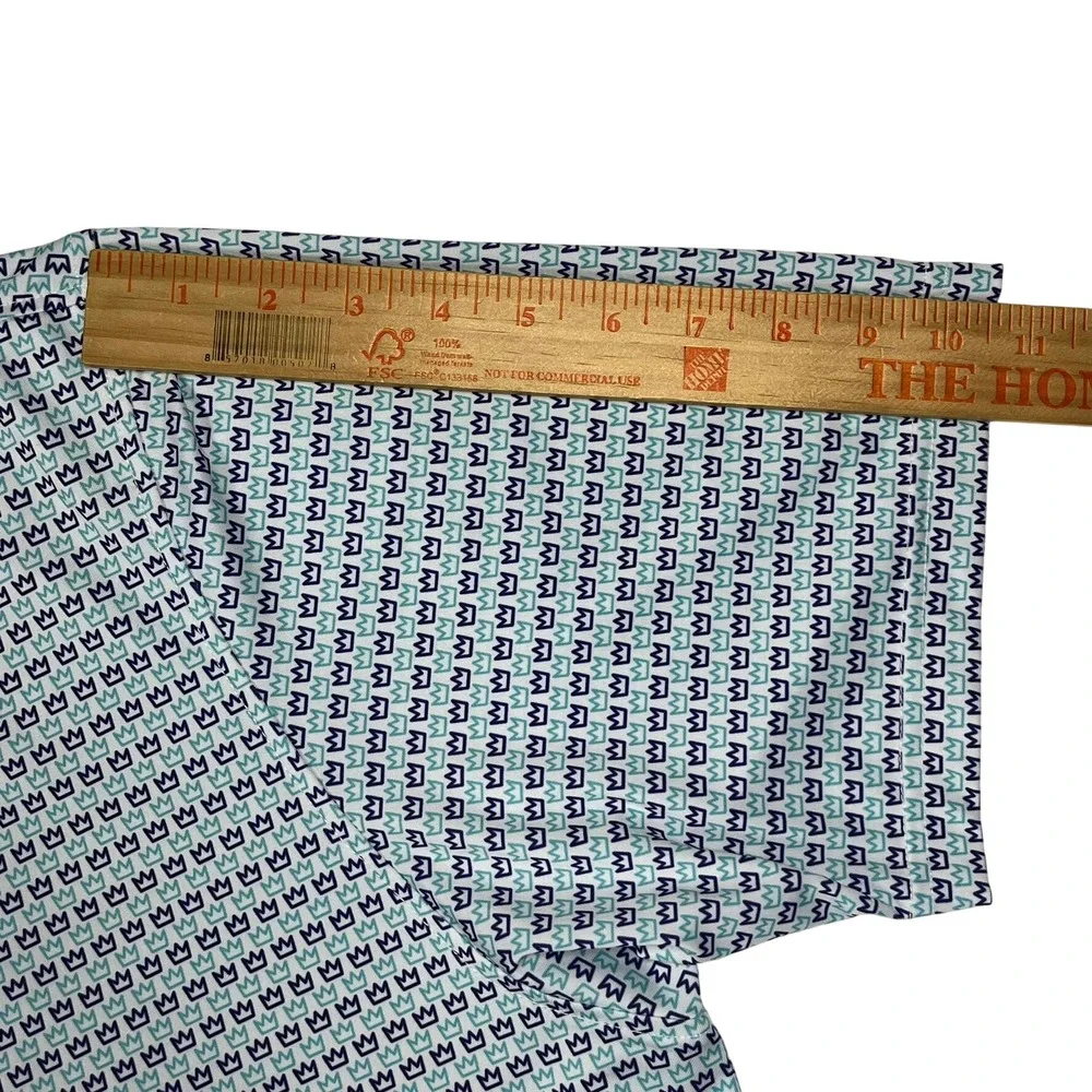 Rhoback Polo Shirt Mens XXL White‎ Navy Teal Crown Print Performance Golf Preppy
